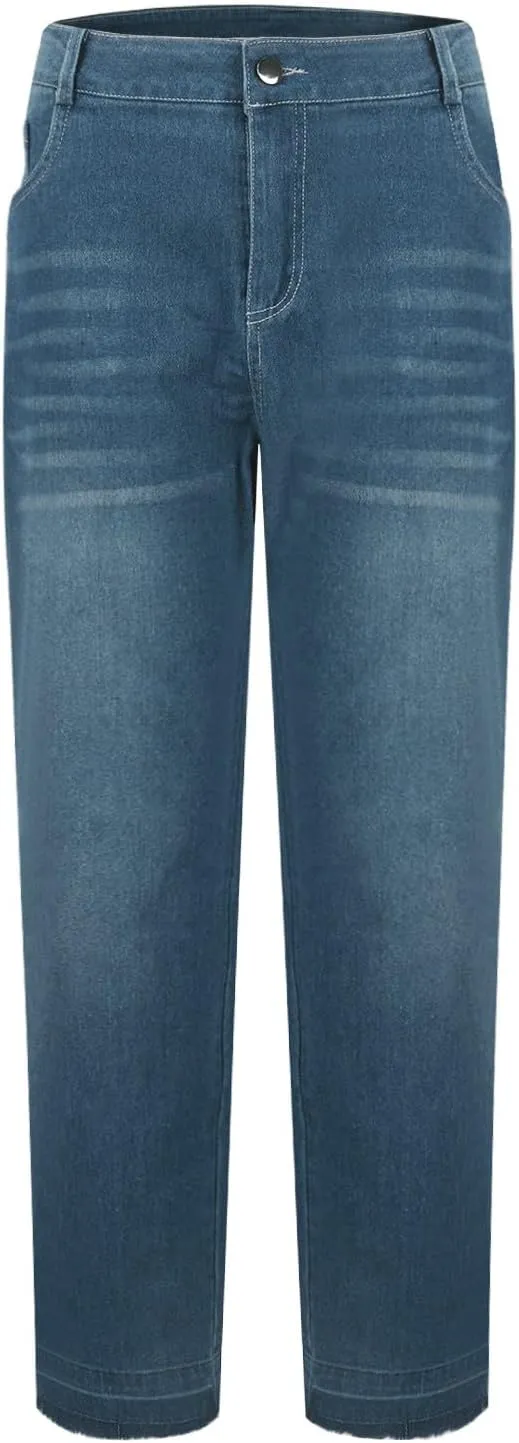 Womens Mid Waist Bell Bottom Stretchy Flare Jeans Pants High Waist Baggy Boyfriend Distressed Denim Pants