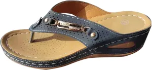 Women's New Casual Sandals Metal Button Wedge Heel Sandal with Arch Support Mat Comfortable Summer Walking Slippers