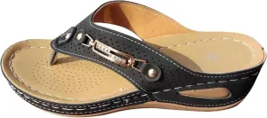 Women's New Casual Sandals Metal Button Wedge Heel Sandal with Arch Support Mat Comfortable Summer Walking Slippers