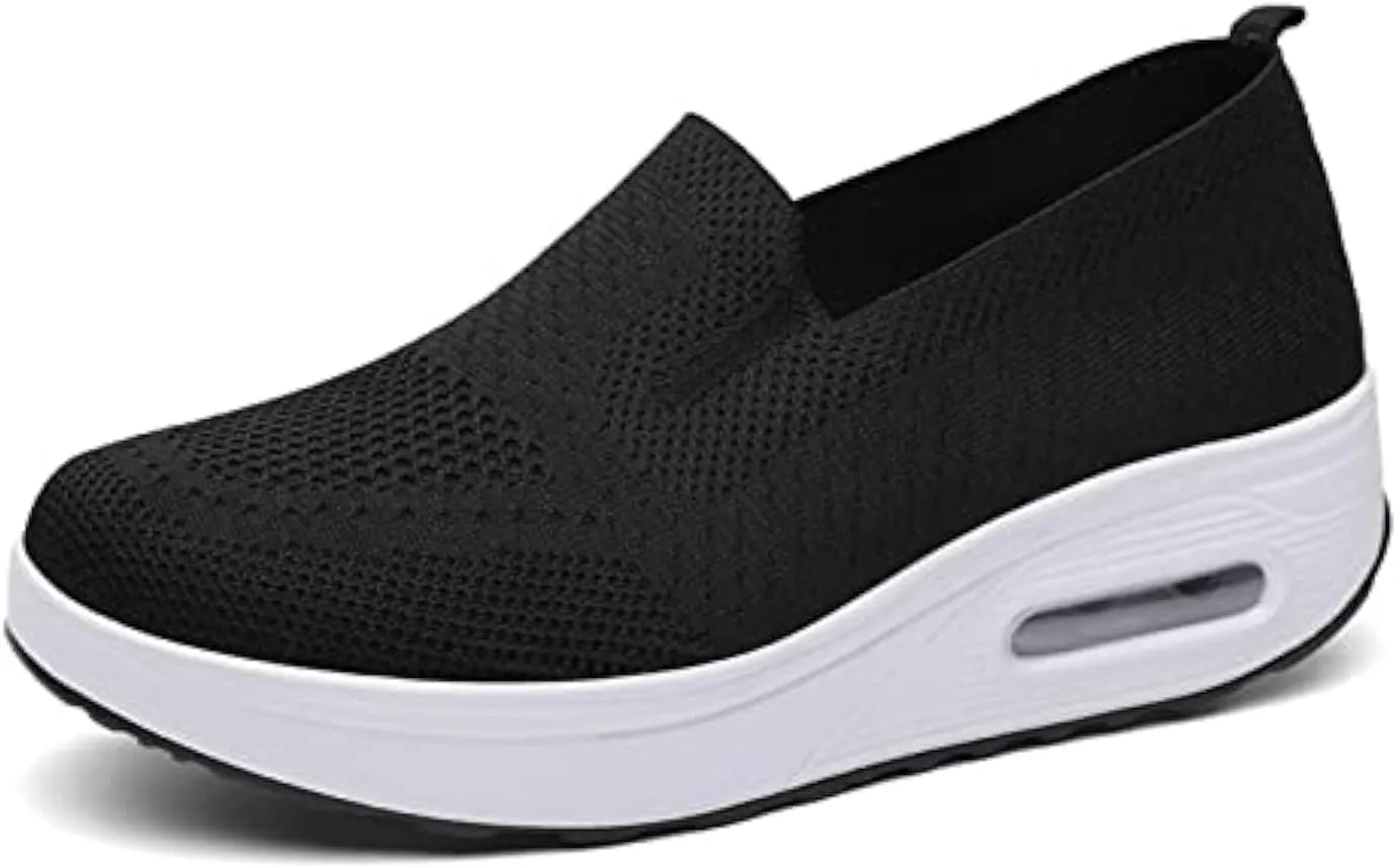 Women's Orthopedic Anti-Slip Sneakers,Summer Wedge Air Cushion Breathable Mesh Slip On Walking Shoes,Casual Wedge Sneakers.