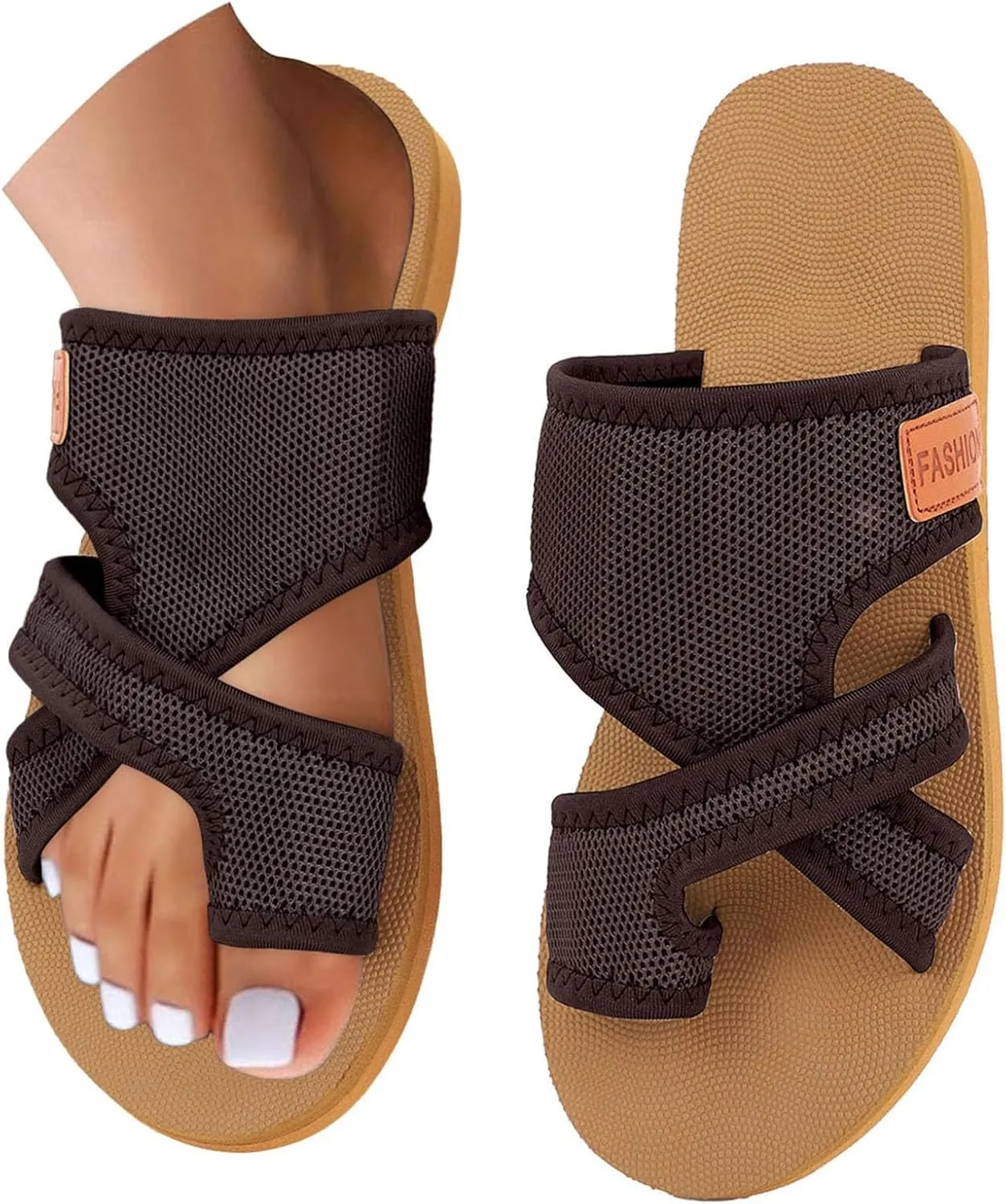 Womens Orthopedic Sandals Hollow Mesh Breathable Slide Slippers with Arch Support Summer Beach Comfy Walking Flip Flops