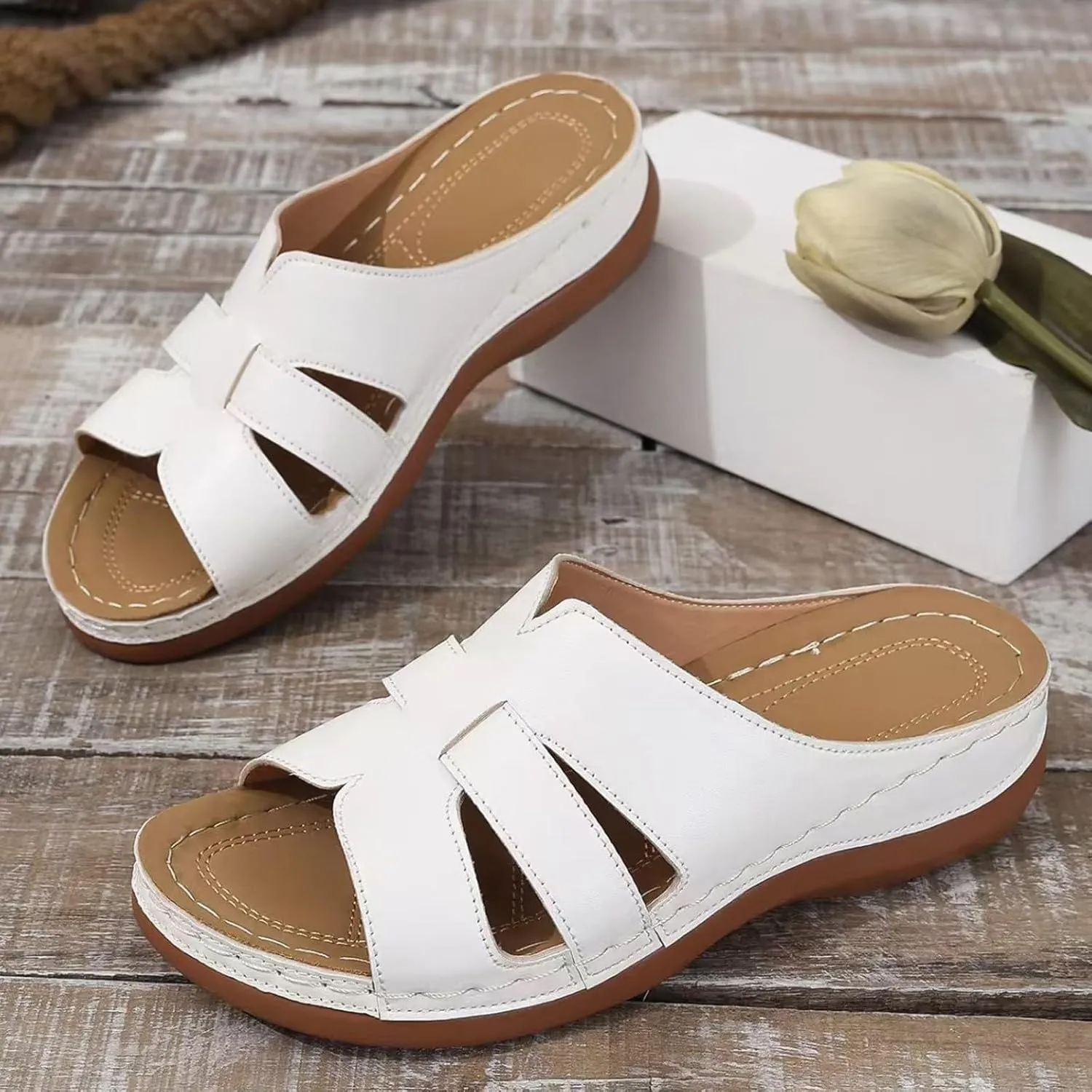 Women's Orthotic Cushion Flip Flops Foot Arch Supports Plantar Fasciitis Bunion Recovery Walking Sandals for Women Dressy Summer Wedge Slide Slippers Comfortable Slip on Beach Shoes for Daily Wear