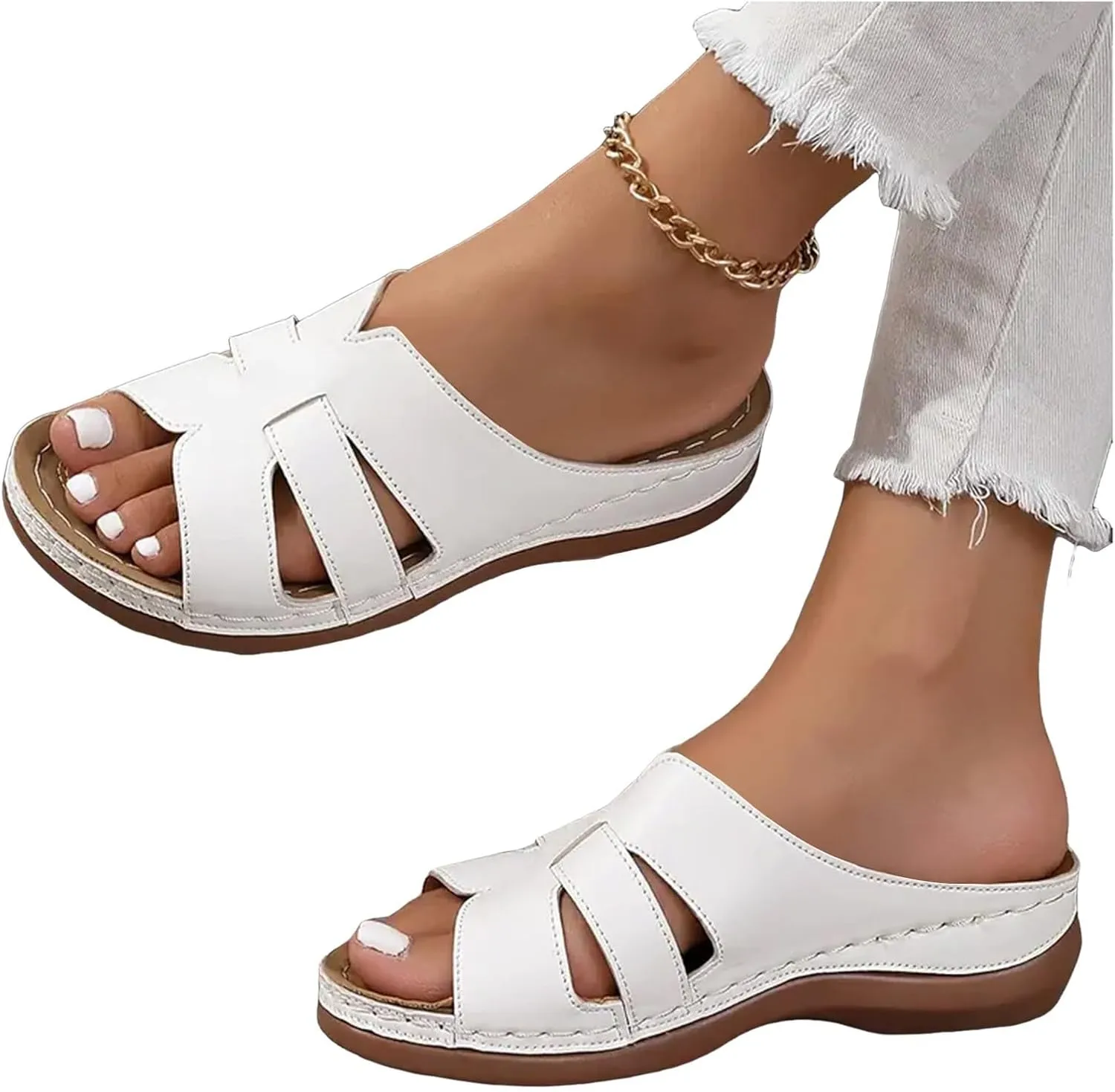 Women's Orthotic Cushion Flip Flops Foot Arch Supports Plantar Fasciitis Bunion Recovery Walking Sandals for Women Dressy Summer Wedge Slide Slippers Comfortable Slip on Beach Shoes for Daily Wear