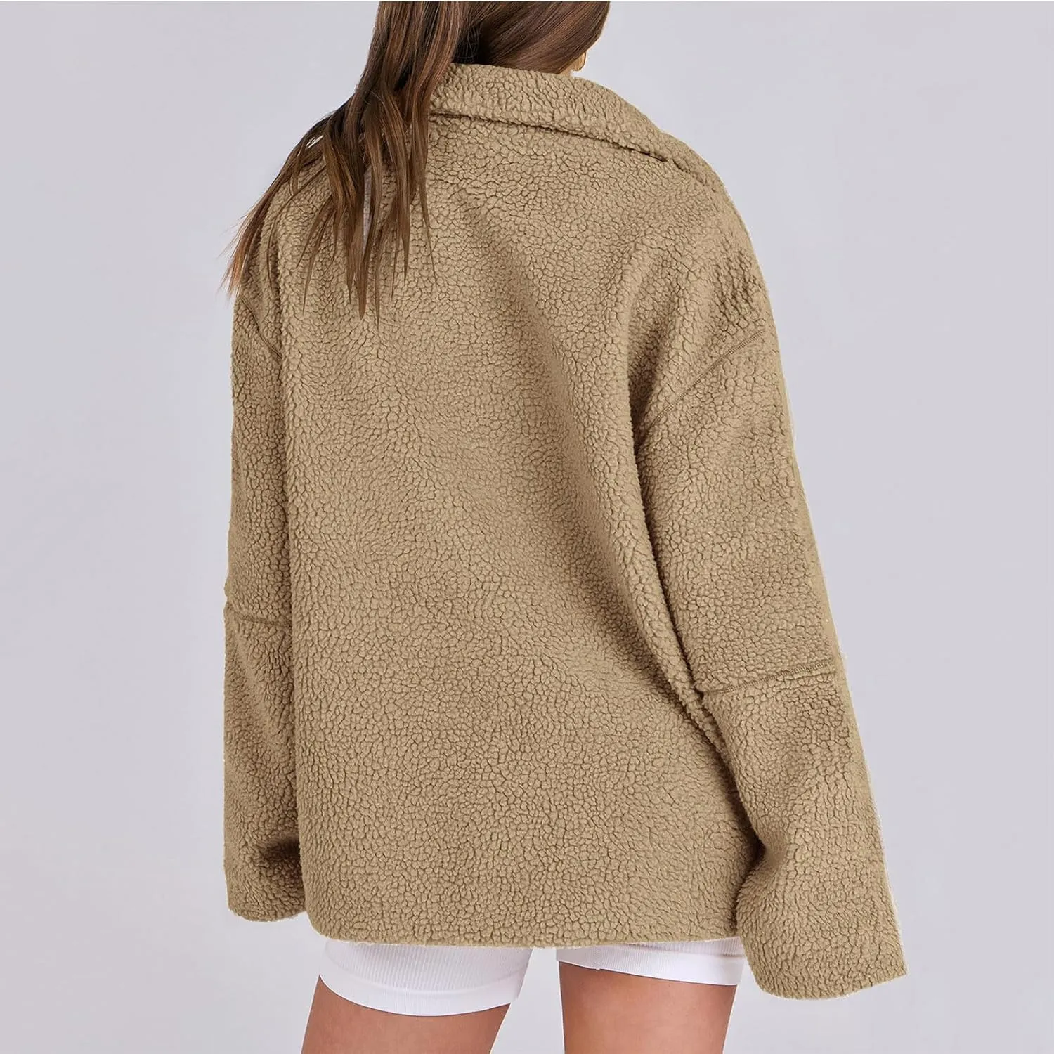 Womens Oversized Fleece Sherpa Lined Jacket Zip Up Long Sleeve Teddy Coat Casual Winter Warm Clothes with Pockets