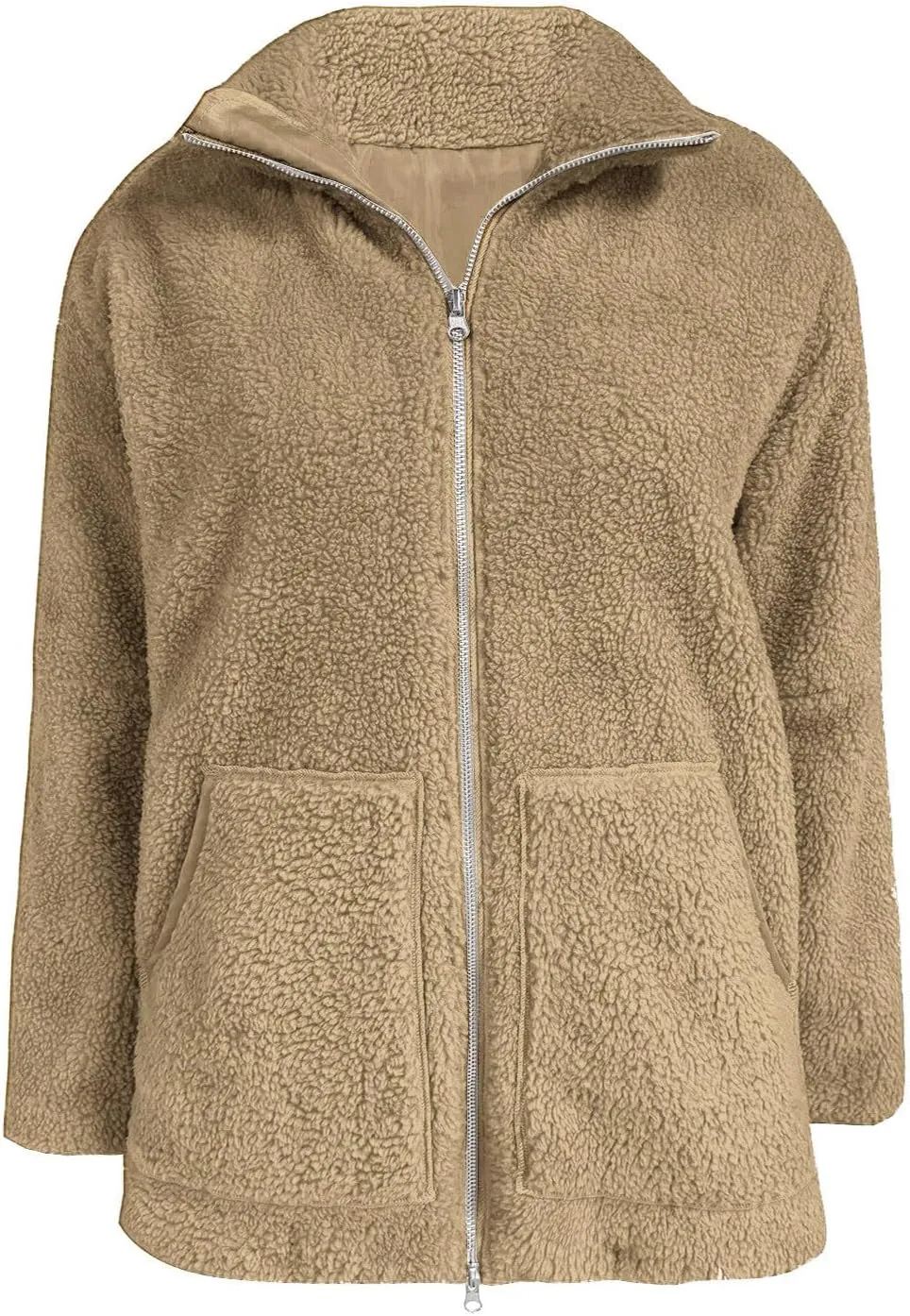 Womens Oversized Fleece Sherpa Lined Jacket Zip Up Long Sleeve Teddy Coat Casual Winter Warm Clothes with Pockets