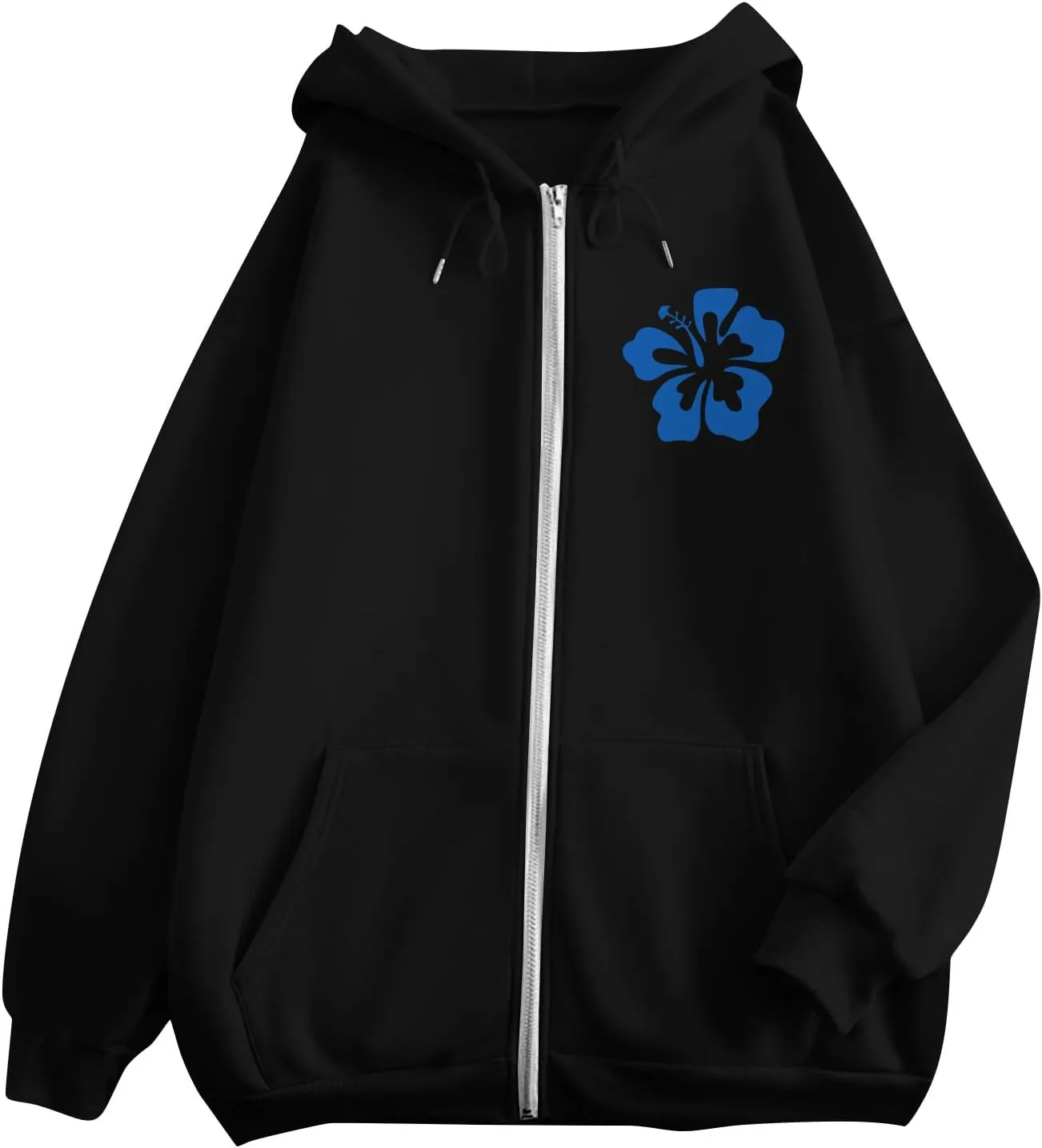 Women's Oversized Full Zip Hoodies Y2K Cute Preppy Graphic Zip Up Sweat Jackets For Teen Girls with Pockets