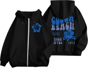 Women's Oversized Full Zip Hoodies Y2K Cute Preppy Graphic Zip Up Sweat Jackets For Teen Girls with Pockets