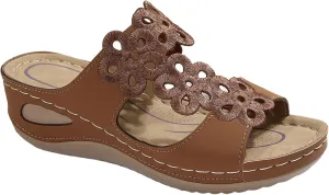 Women's Platform & Wedge Sandals Arch Support Orthopedic Sandals Hollow Out Flower Two Strap Wedges, Comfortable Slip On Walking Slippers Open Toe Casual Beach Platform Shoes