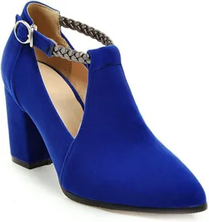 Women's Pointed Toe Chunky High Block Heel Pumps Suede T-Strap Mary Jane Comfort Office Dress Shoes
