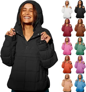 Women's Quilted Lightweight Jackets Oversized Puffer Jacket Puffer Pullover Dolman Hoodies Jacket Long Sleeve Coats
