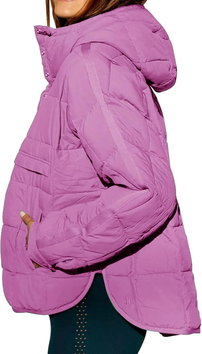 Womens Quilted Pullover Puffer Jacket Oversized Lightweight Hoodies Packable Winter Padded Coat Tops