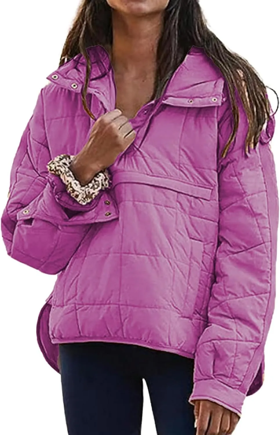 Womens Quilted Pullover Puffer Jacket Oversized Lightweight Hoodies Packable Winter Padded Coat Tops