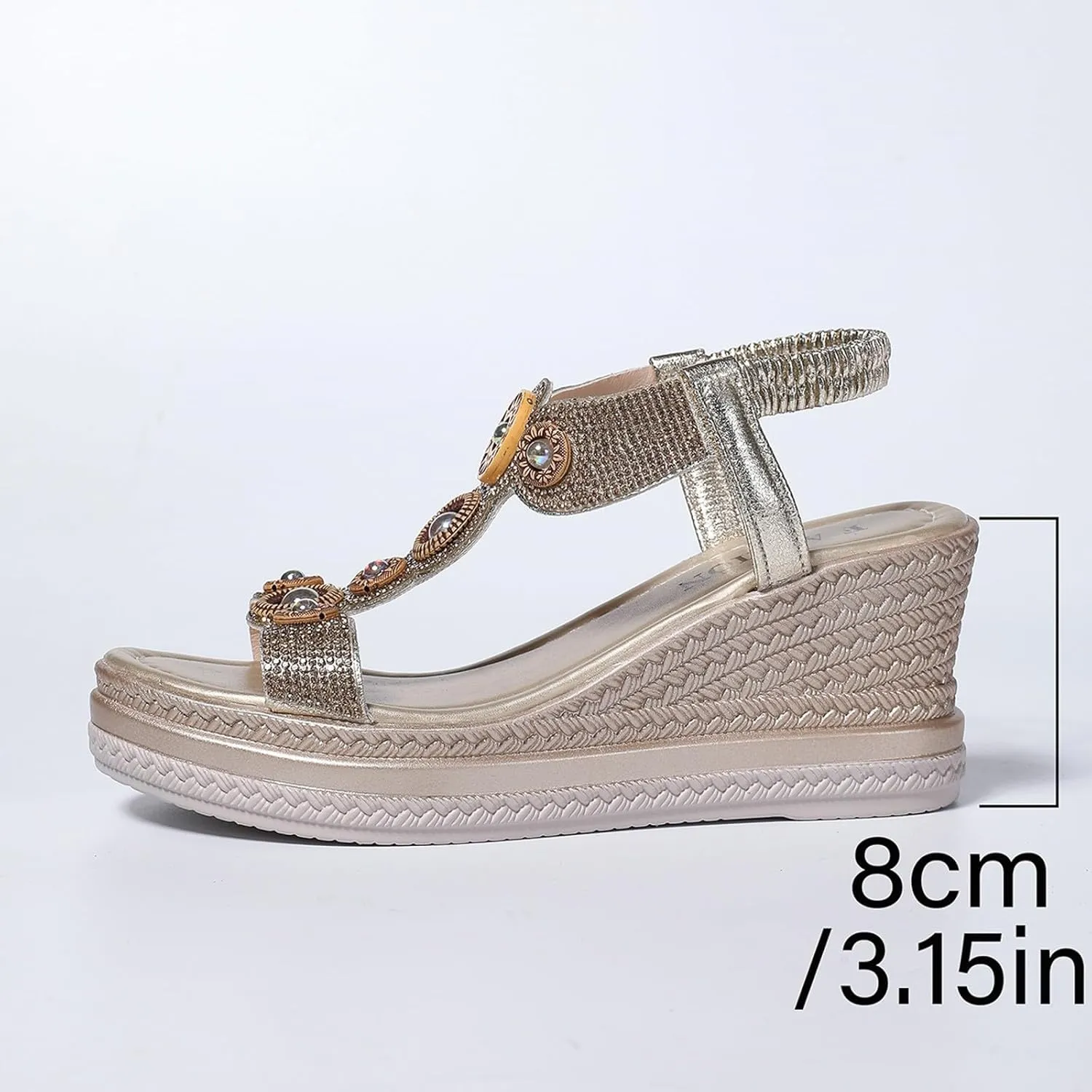 Women's Rhinestone Open Toe High Heel Sandals Open Toe Espadrilles Platform Slides Dressy High Heel Beach Summer Sandal Wide Width Walking Dress Shoes for Party Casual Beach Vacation