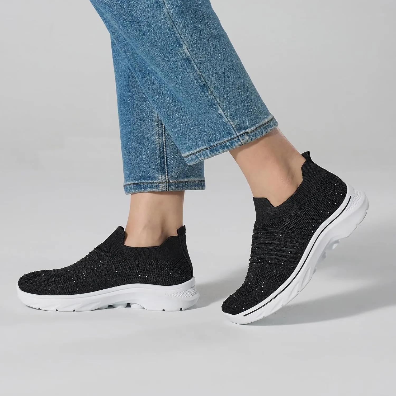 Womens Rhinestone Walking Shoes Comfortable Breathable Sock Shoes Lightweight Fashion Casual Sneakers for Women