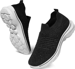 Womens Rhinestone Walking Shoes Comfortable Breathable Sock Shoes Lightweight Fashion Casual Sneakers for Women