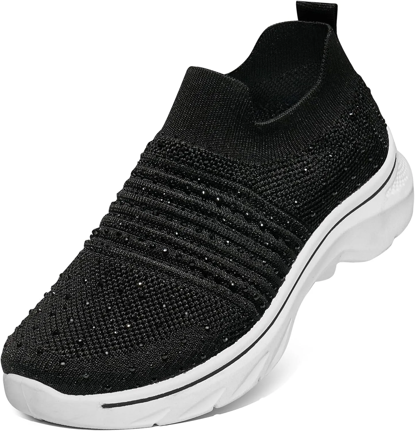 Womens Rhinestone Walking Shoes Comfortable Breathable Sock Shoes Lightweight Fashion Casual Sneakers for Women