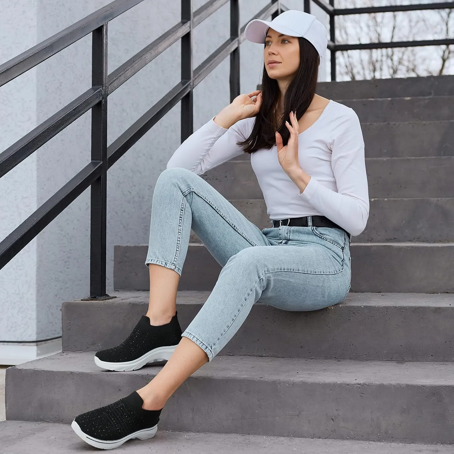 Womens Rhinestone Walking Shoes Comfortable Breathable Sock Shoes Lightweight Fashion Casual Sneakers for Women