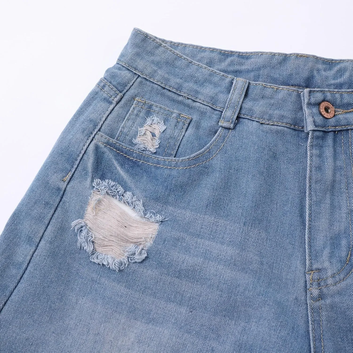 Women's Ripped Denim Shorts High Waist Distressed Sexy Jean Shorts Casual Outdoor Rolled Short Jeans with Pockets