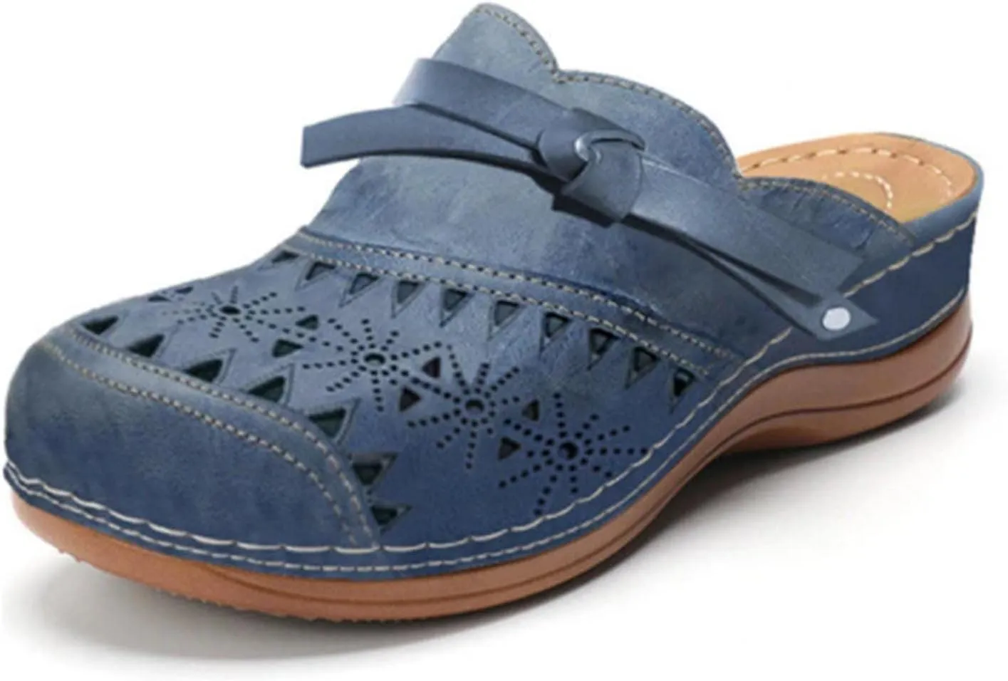 Womens Sandals Closed Toe Mules Slip On Walking Flats Hollow Out Upper Cushioned Comfort Casual Summer Travel Style