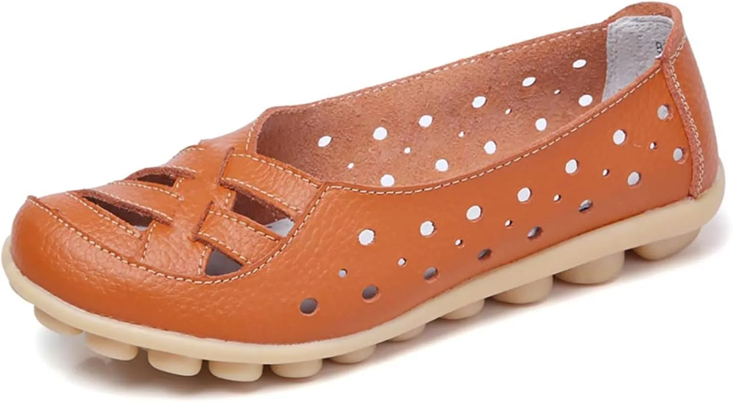 Womens Sandals Fashion Flats Closed Toe Sandals Lightweight Breathable Hollow Out Sandal Comfortable Leather Loafers Cross Walking Flat Shoes Summer Slip-On Shoes