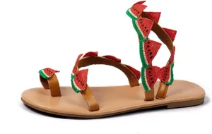 Women's Sandals Flat Summer Strawberry Decoration Flock Slip On Casual Open Toe Flat Soft Breathable Shoes