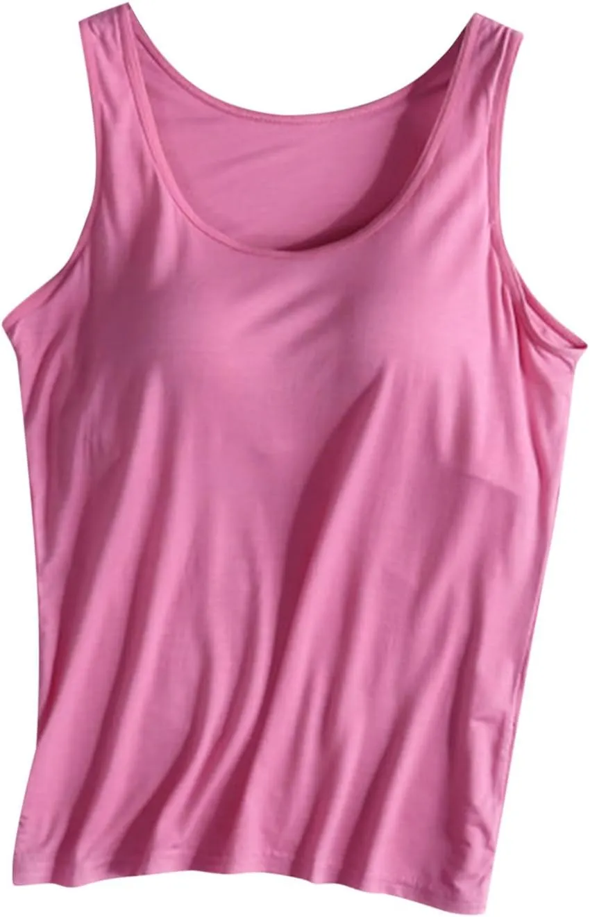 Womens Shelf Bra Tank Tops Modal Built-in Bra Padded Camisole Workout Camis Yoga Shirt Basic Tees Soft Undershirt