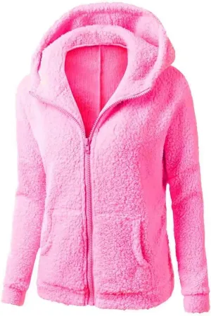 Womens Sherpa Jacket Fuzzy Plus Size Zip Up Hoodie Soft Comfy Fleece Lined Winter Coat with Pockets Warm Outerwear