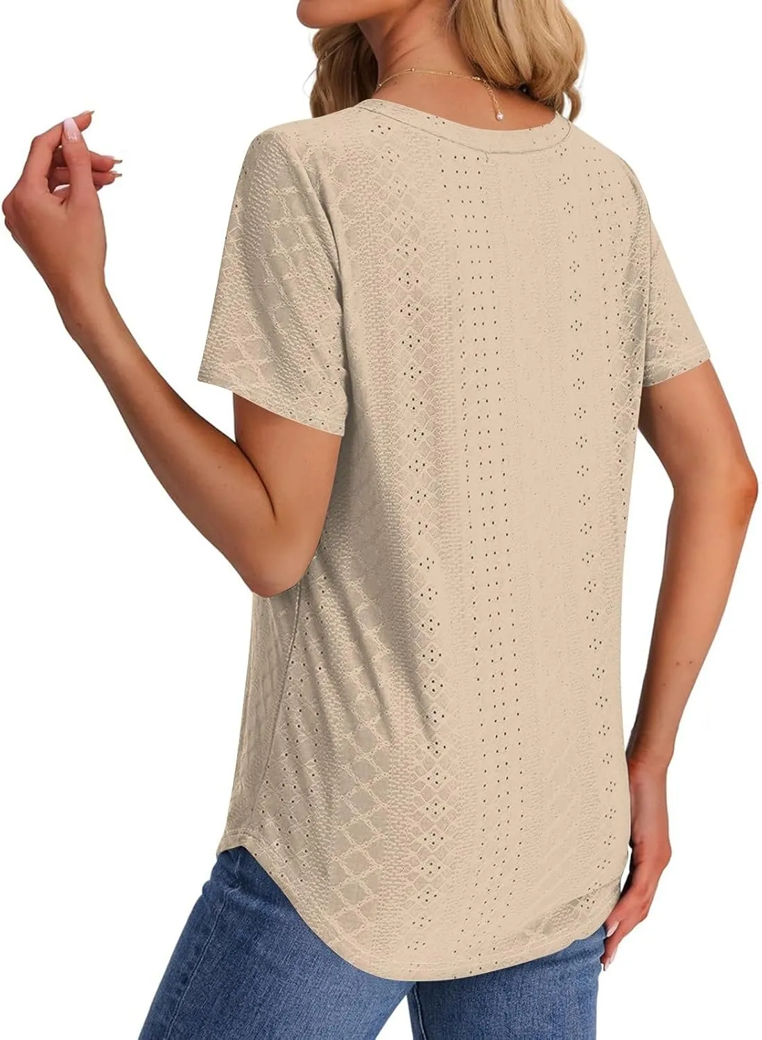 Womens Shirts V Neck Short Sleeve Casual Summer Tops Loose Fit Basic Tees with Curved Hem Trendy 2025