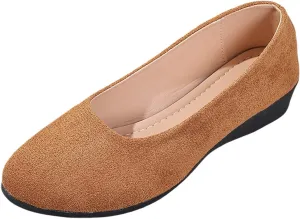 Women's Shoes Faux Suede Round Toe Ballet Dressy Comfortable Slip On Walking Shoes Summer Lady Sandal Heel