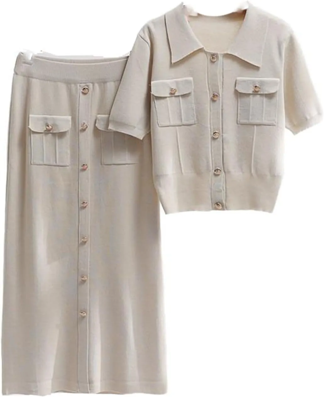 Women's Short Sleeve Sweater Skirt Knit 2-Piece Set