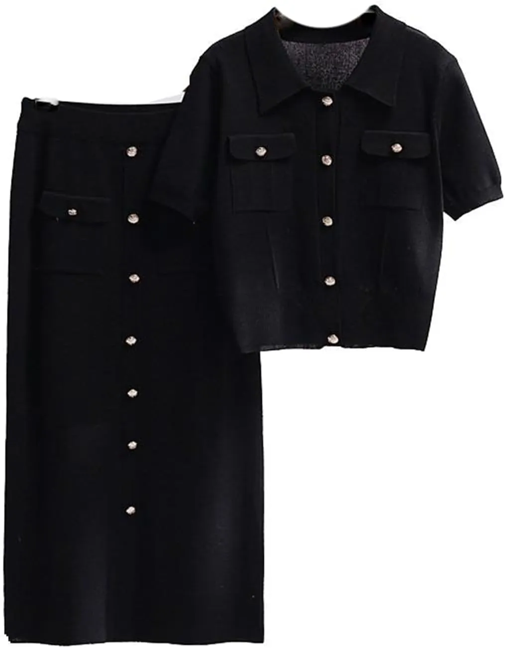 Women's Short Sleeve Sweater Skirt Knit 2-Piece Set