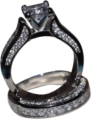 Women's Simulation Round Cut Diamond Silver Engagement Wedding Ring Set Stackable Rings for Women Valentine's Day