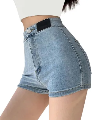 Women's Skinny Jean Shorts Summer High Waisted Stretchy Folded Hem Denim Shorts Lightweight Silm-Fit Sexy Hot Short