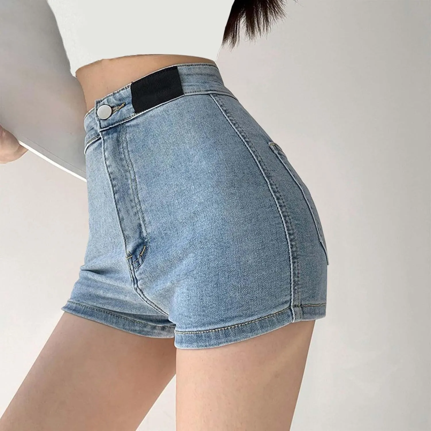 Women's Skinny Jean Shorts Summer High Waisted Stretchy Folded Hem Denim Shorts Lightweight Silm-Fit Sexy Hot Short