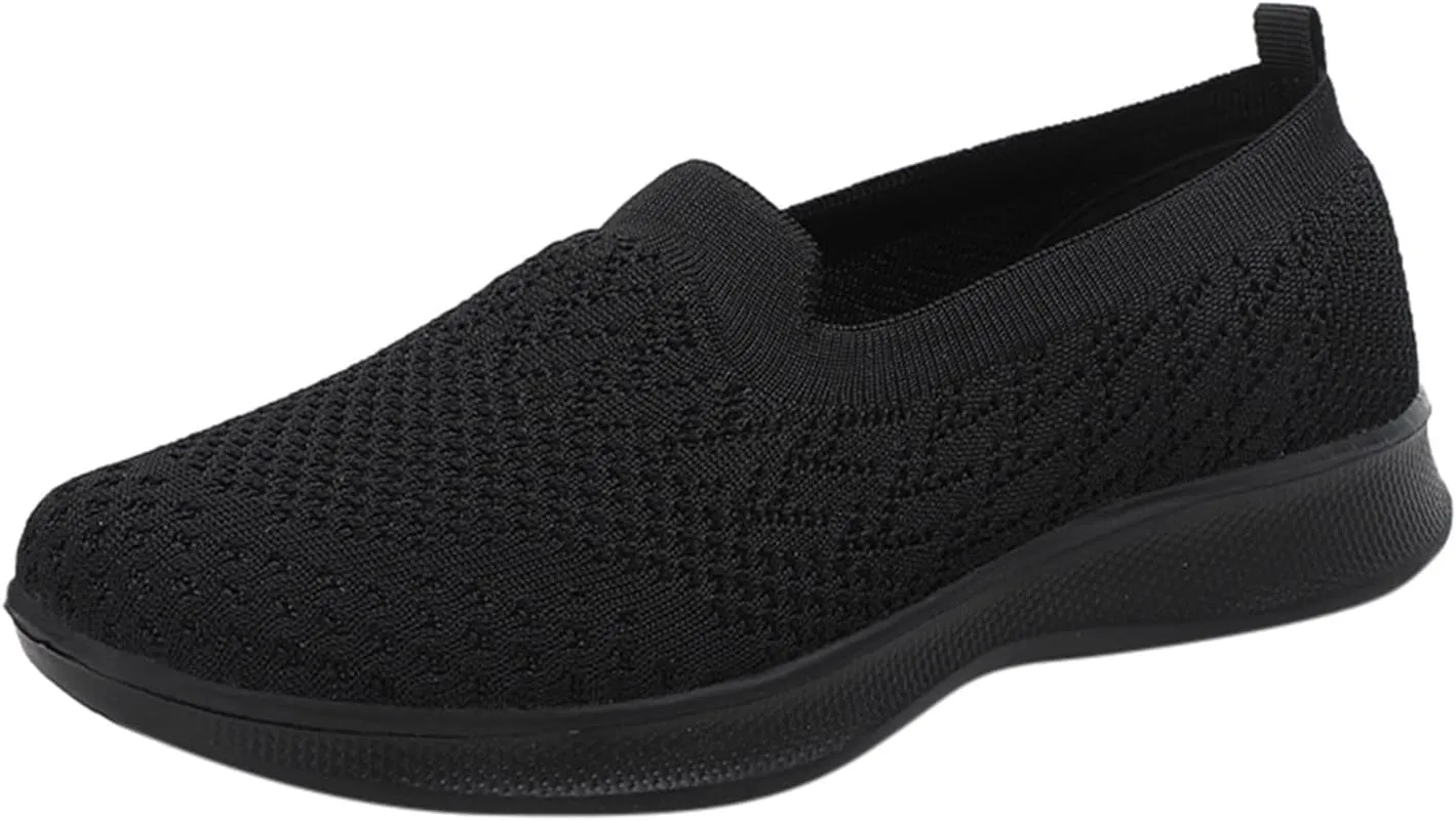 Women's Slip on Sneakers Shoes Woven Orthopedic Breathable Soft Shoes Walking Diabetic Foam Shoes Hands Free Slip in