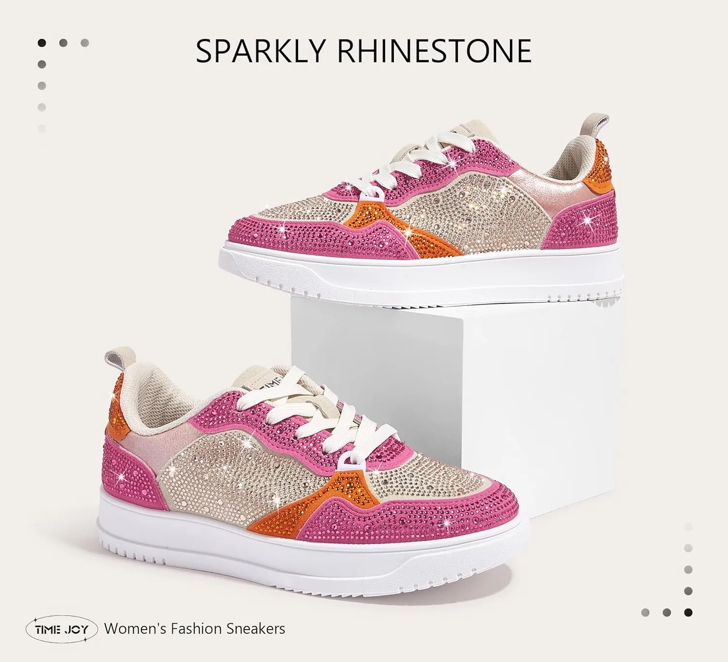 Women's Sparkly Rhinestone Sneakers Comfortable Athletic Glitter Platform Tennis Shoes for Casual, Gym & Fashion Outfits