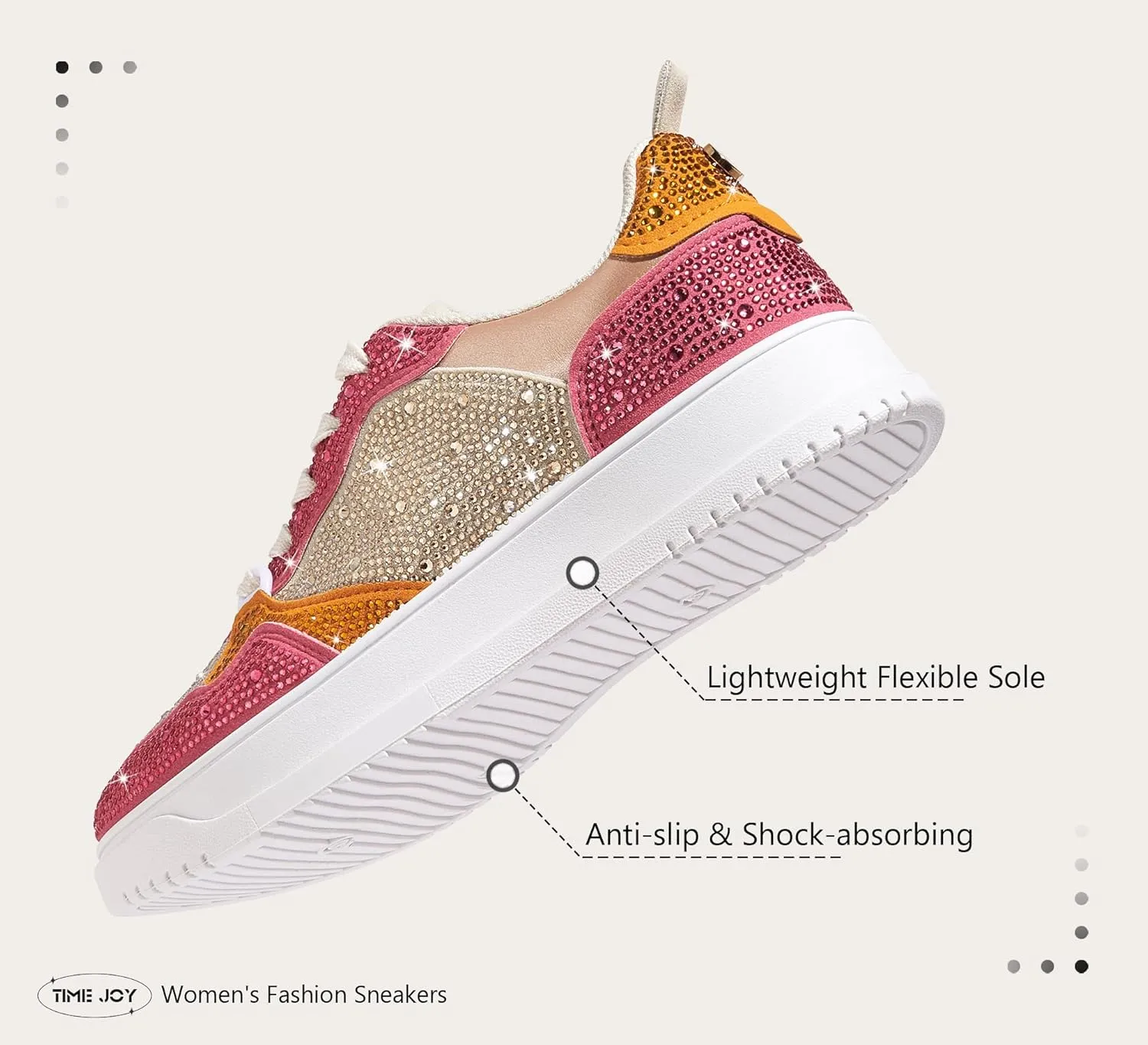 Women's Sparkly Rhinestone Sneakers Comfortable Athletic Glitter Platform Tennis Shoes for Casual, Gym & Fashion Outfits