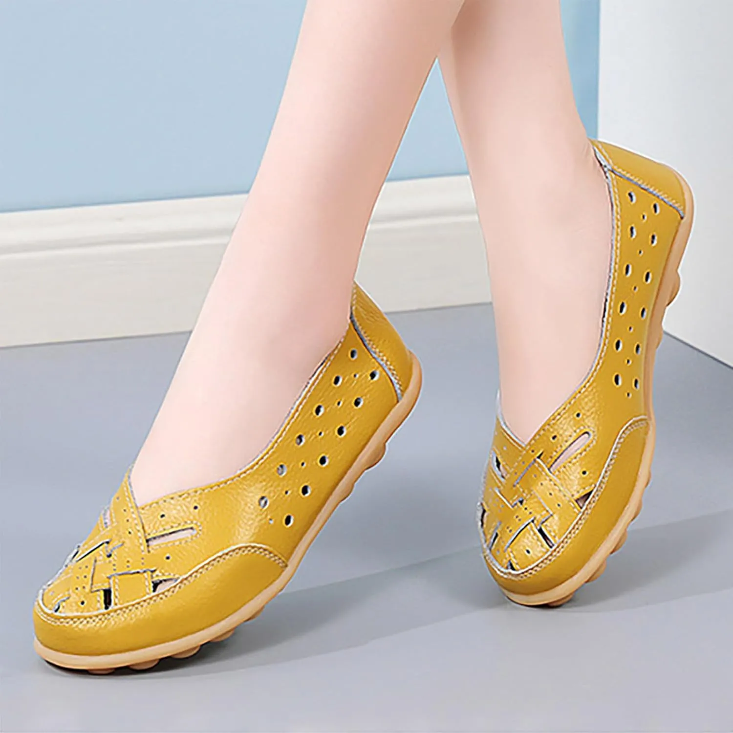Women's Summer Fashion Flat Hollow Bowhead Casual Shoes Slip On Casual Comfortable Non Slip Mother Shoes Womens Wedge Dress Heels
