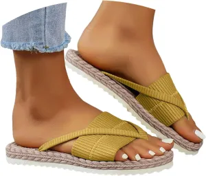 Womens Summer Fashionable Flat Sandals 2025 Casual Open Toe Straw Woven Flat Thong Dressy Flip Flops Beach Thick Sole Wide Beach Breathable Comfortable Walking Outdoor Slippers