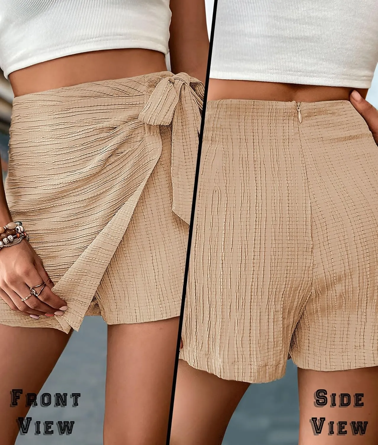 Women's Summer Mini Wrap Skirt High Waist Knotted Belted Skorts Fashion Zip Loose Casual Skirt