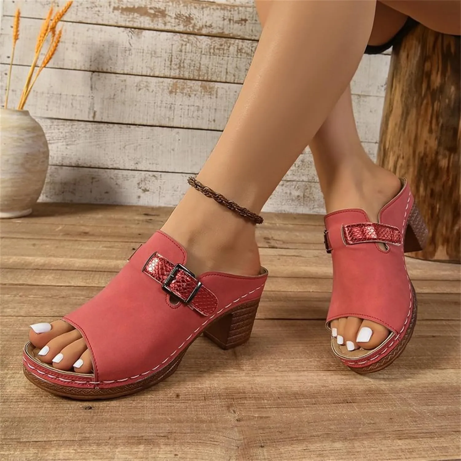 Women's Summer Sandals Comfortable Square Open Toe Heels Sandals Orthopedic Sandal with Arch Support Dressy Casual Mules Fashion Slip On Shoes Breathable Open Back Shoes