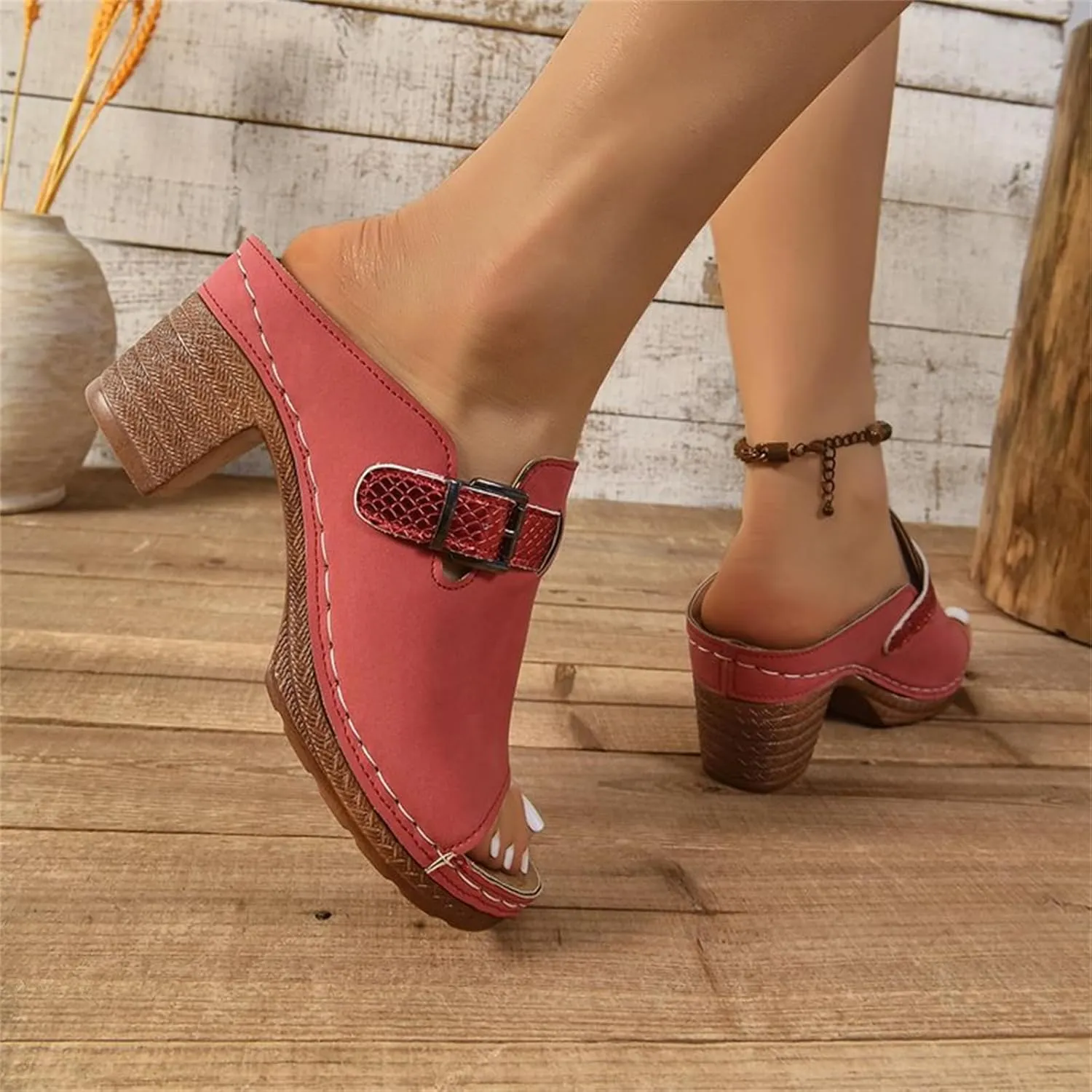 Women's Summer Sandals Comfortable Square Open Toe Heels Sandals Orthopedic Sandal with Arch Support Dressy Casual Mules Fashion Slip On Shoes Breathable Open Back Shoes