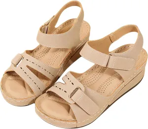 Womens Summer Sandals with Arch Support Comfort Wear Orthowear Shoes Wide Width Open Toe Flats Orthopedic Shoes Lightweight Breathable Roman Style Sandals for Vacation Beach Walking Casual Shoe