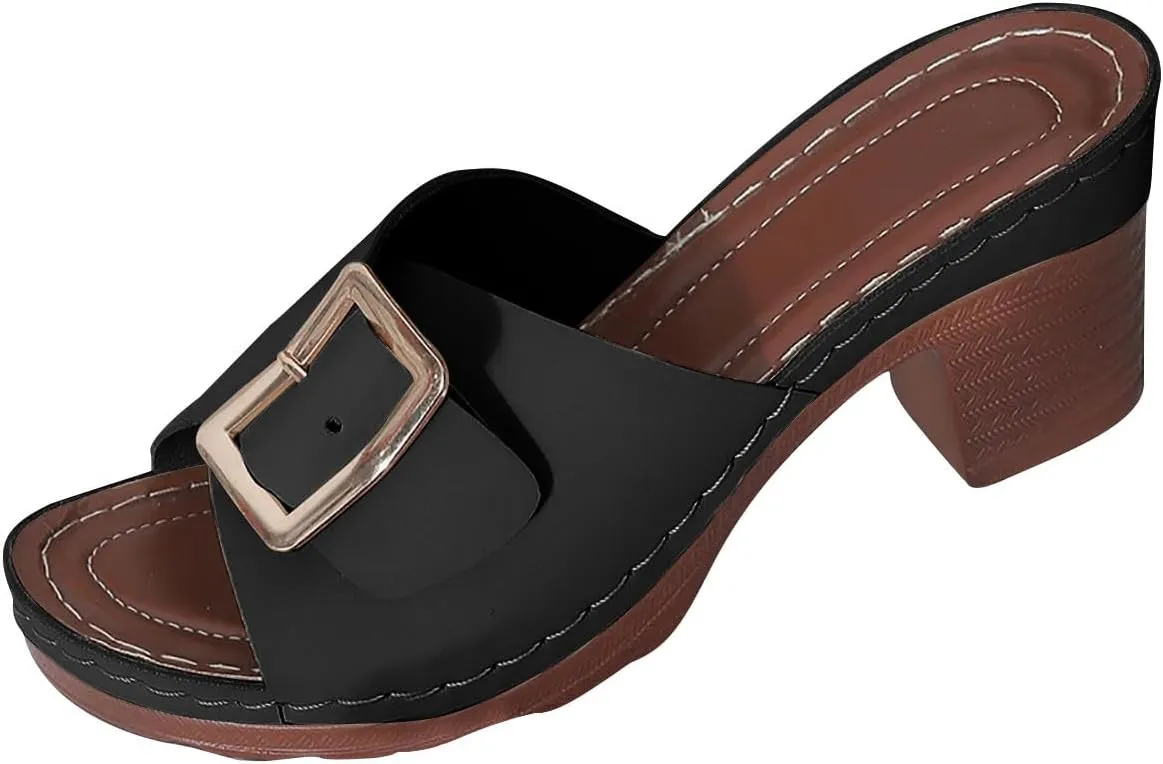 Women's Summer Shoes Classic Slide Sandal Front Buckle Soft Cozy Comfort Hollow Slipper Slide Orthopedic Shoe
