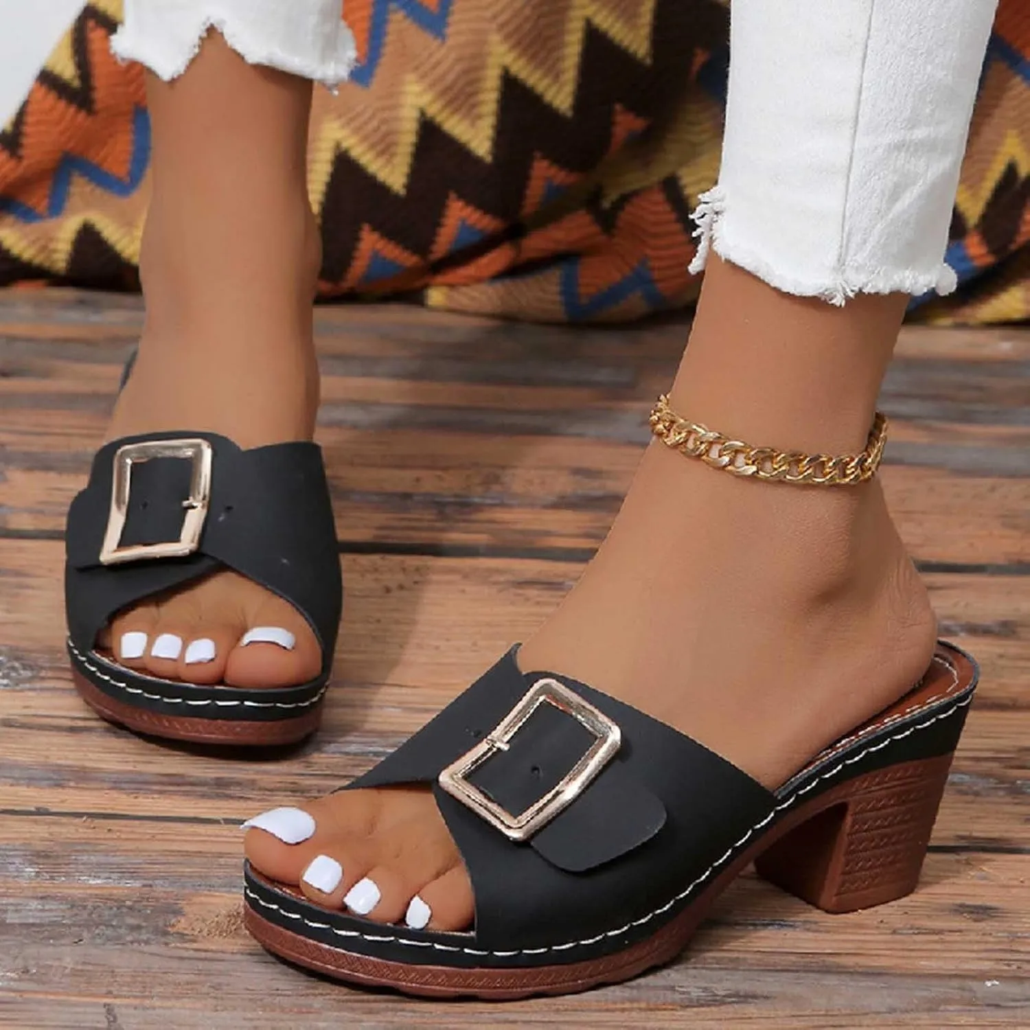 Women's Summer Shoes Classic Slide Sandal Front Buckle Soft Cozy Comfort Hollow Slipper Slide Orthopedic Shoe