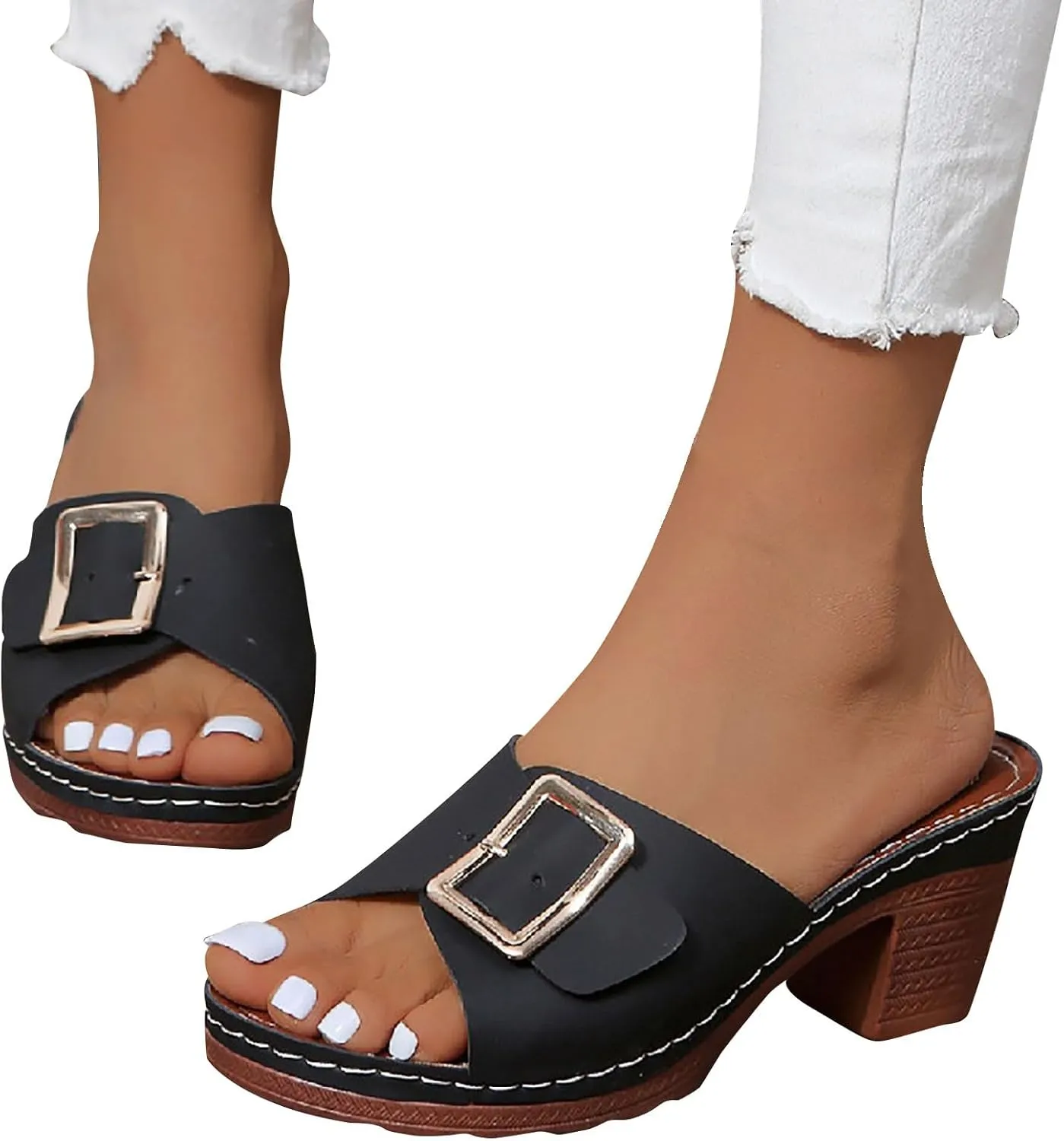 Women's Summer Shoes Classic Slide Sandal Front Buckle Soft Cozy Comfort Hollow Slipper Slide Orthopedic Shoe