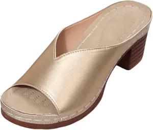 Women's Summer Square High Heel Open Toe Slip On Sandals Breathable Comfortable Casual Yoga Walking Shoes