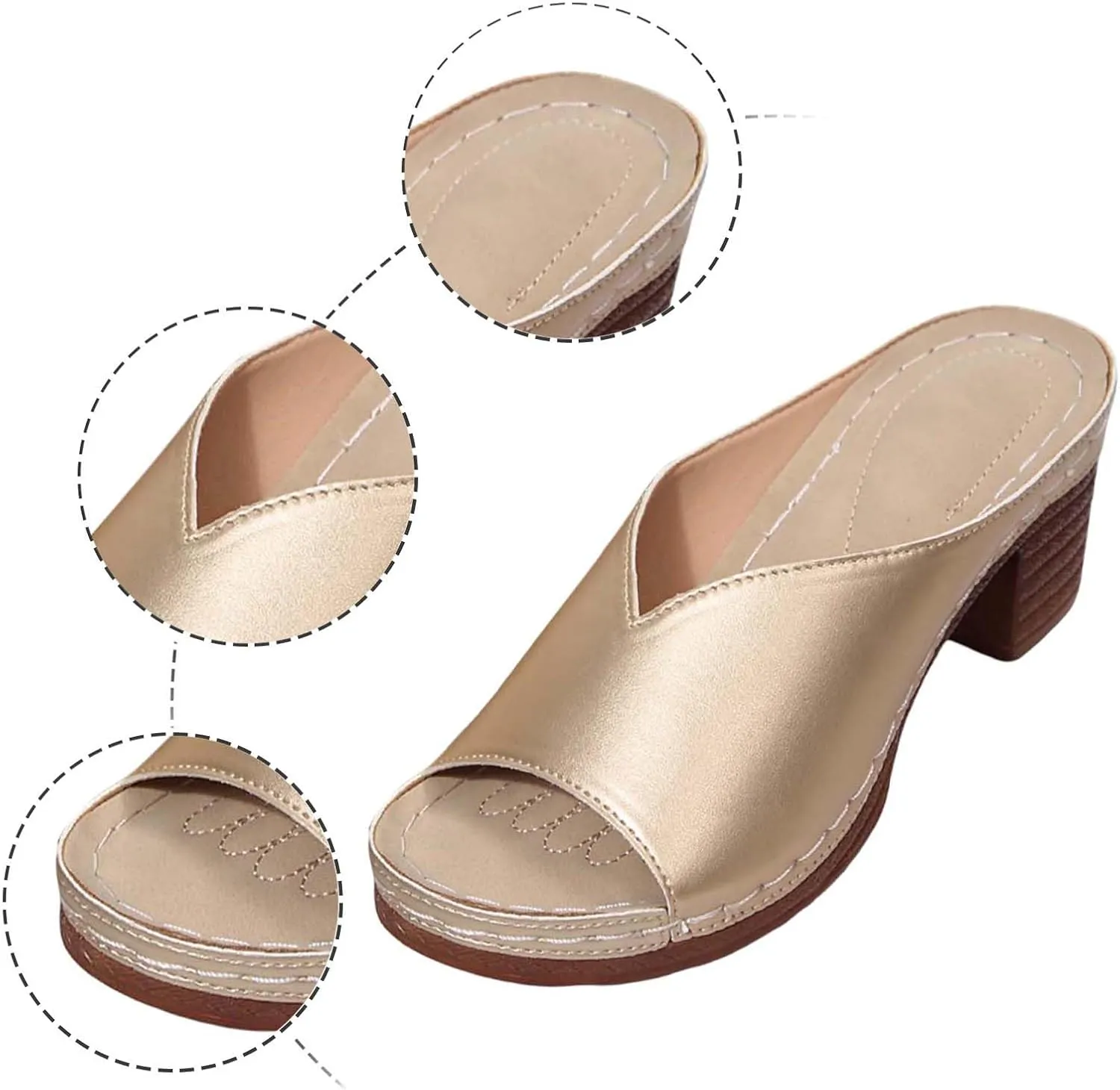 Women's Summer Square High Heel Open Toe Slip On Sandals Breathable Comfortable Casual Yoga Walking Shoes