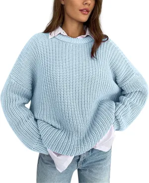 Womens Sweater Fall 2023 Oversized Chunky Knitted Pullover Sweater Casual Long Sleeve Crewneck Sweaters Thick Tops
