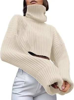 Womens Sweaters Chunky Knit Solid Color Crewneck Long Sleeve Loose Fit Casual Soft Pullover Tops